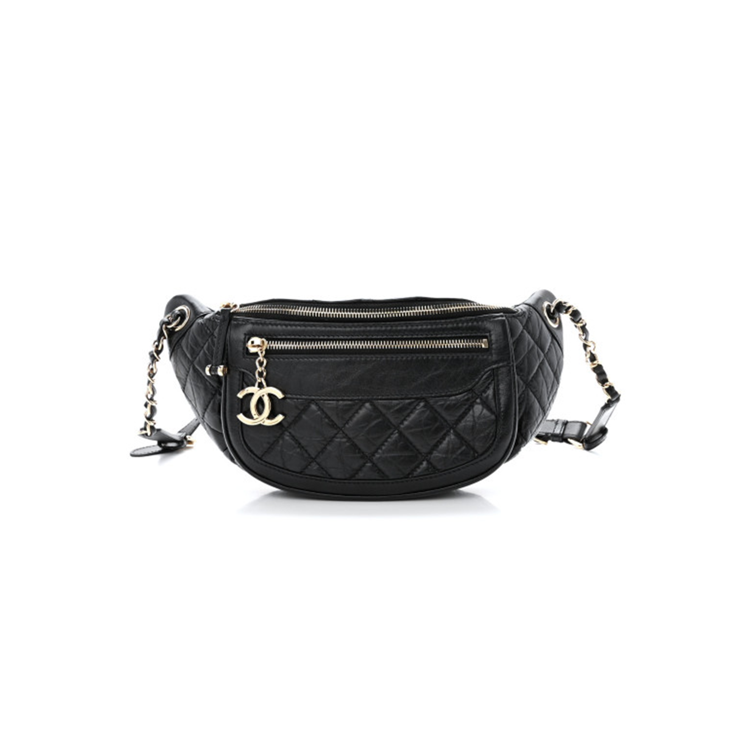 CHANEL CALFSKIN QUILTED WAIST BAG WITH COIN PURSE BLACK (22*15*3cm) 